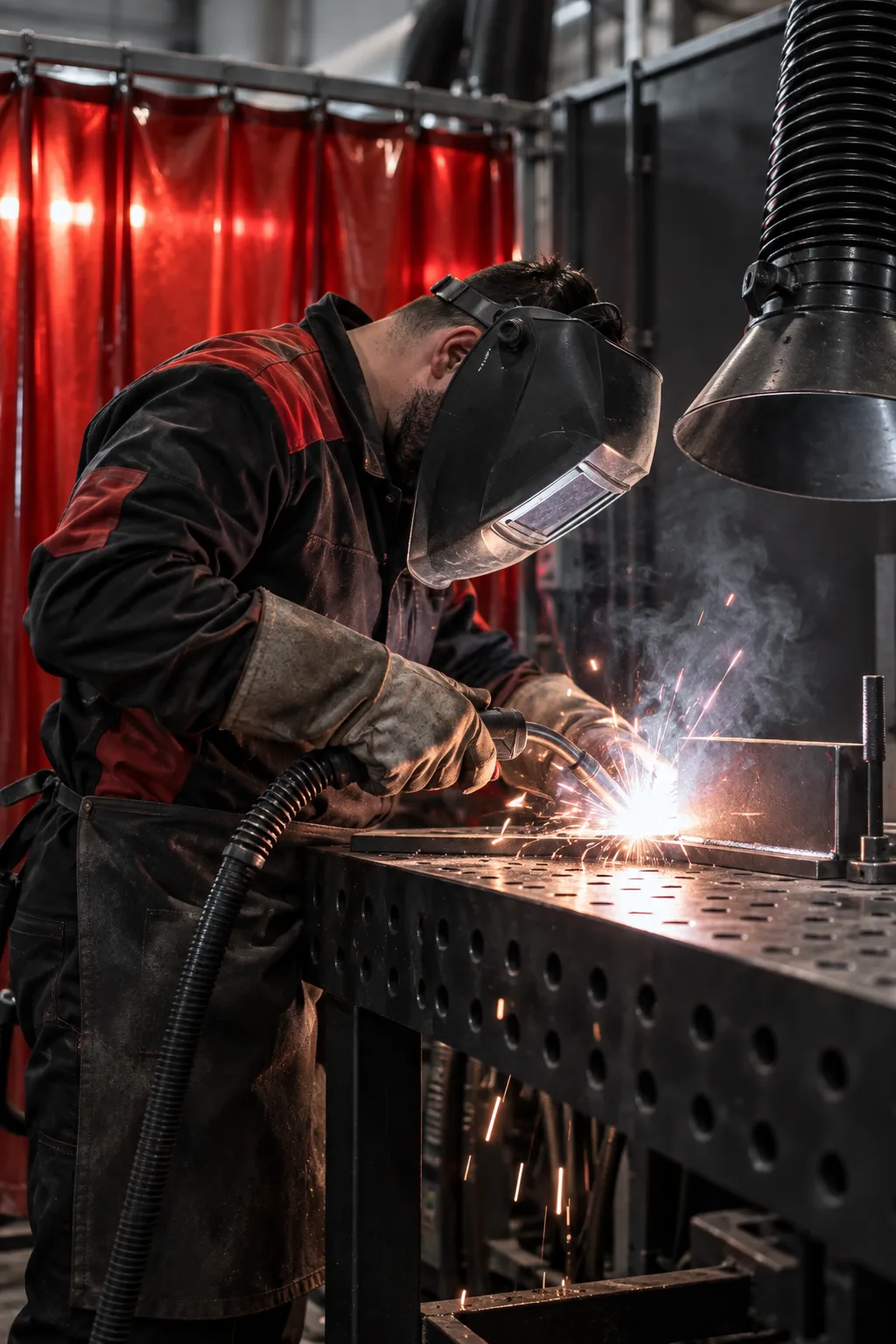 Qualifizierungschancengesetz für Arbeitgeber: Mitarbeiter schweißt mit MAG-Brenner an seinem eigenen Schweißplatz