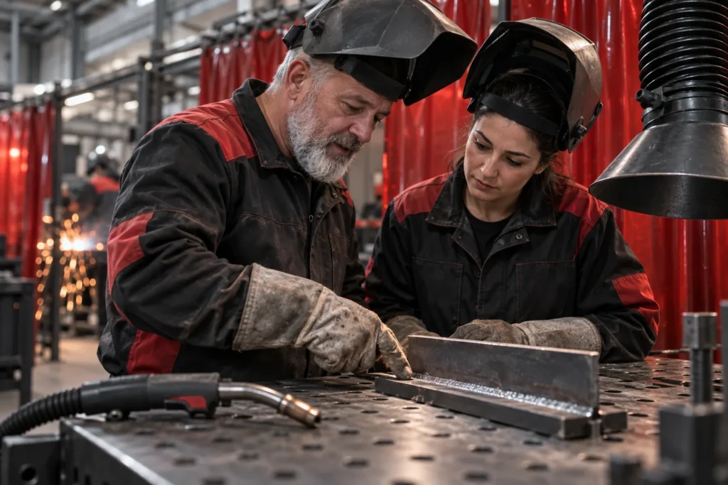 Teilnehmer bei der Schweißer Weiterbildung der Schweißtechnik Akademie. Die Schweißtechnik Akademie bietet Schweißer Weiterbildung in Ludwigshafen/Rhein und in Duisburg an.